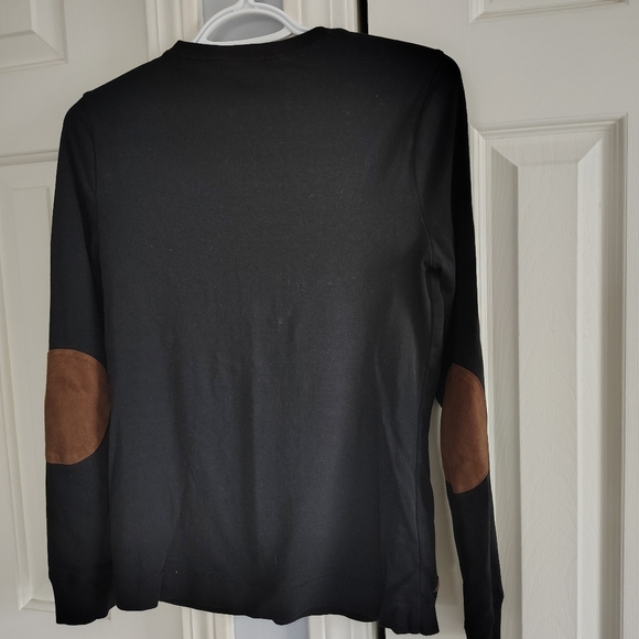 Lauren Ralph Lauren Black Long Sleeve Jersey Top With Suede Elbow Patches L - Picture 7 of 8
